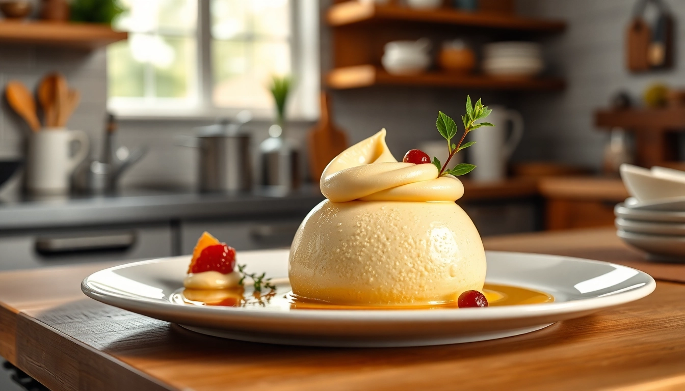 Maak een romige mousseline dessert met luxe presentatie en garnituren.