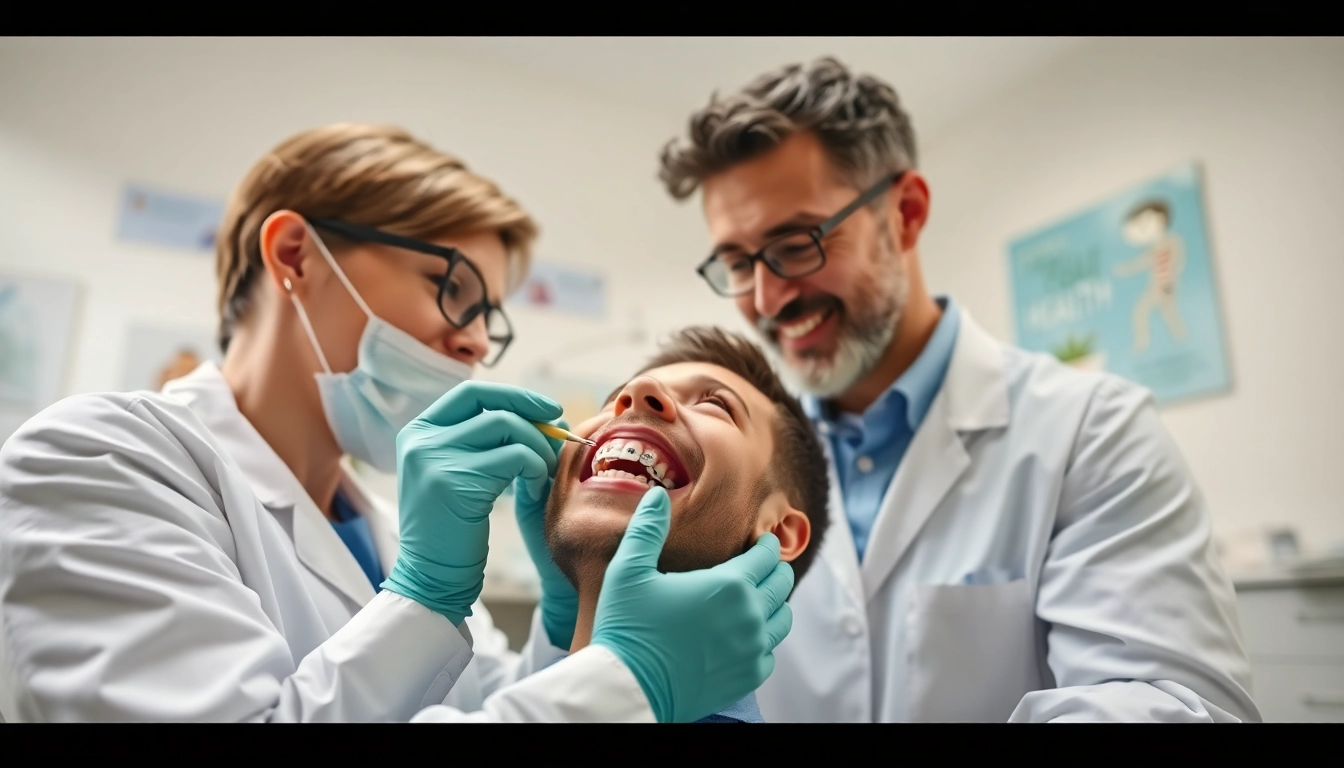 Orthodontist fitting braces Myrtle Beach in a caring and professional dental setting.